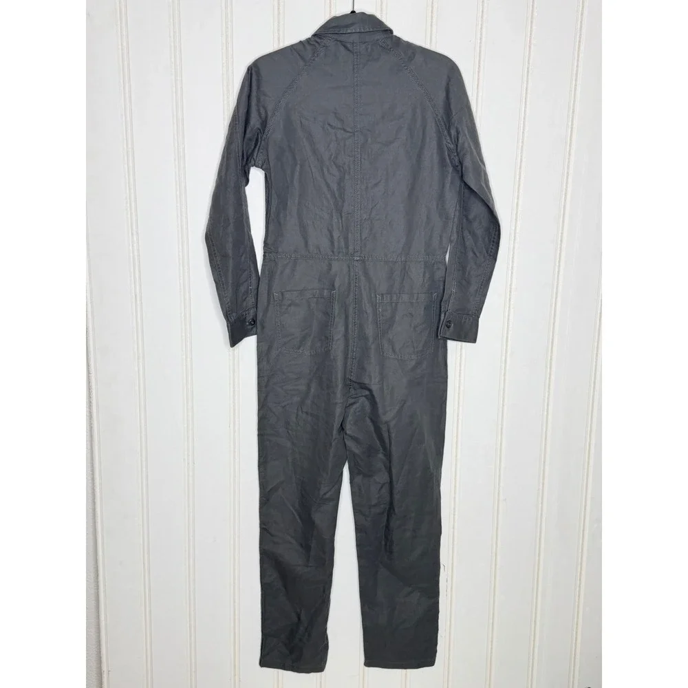 Quince Cotton Linen Twill Long Sleeve Coverall Jumpsuit Charcoal Grey XS